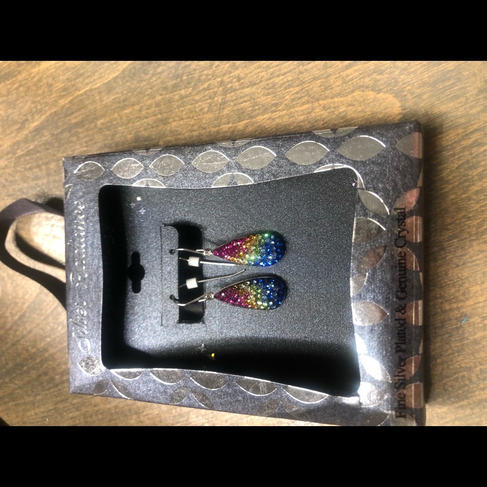 Rainbow silver plated and crystal dangling earrings